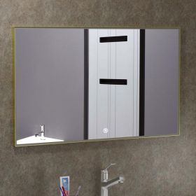 Miroir 120x70 cm rectangulaire, antibuée, cadre doré brossé, Châtelet - image 2