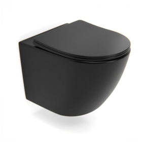 Bâti autoportant panneau verre noir, Elo + Plaque double touches noire + WC suspendu noir mat, Celia - image 2