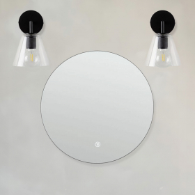 Pack miroir rond en métal noir mat, Chatelet et 2 appliques Cone noires - image 2