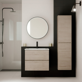 Meuble salle de bains 60 cm, 2 tiroirs et colonne, Frêne foncé, Caruso - image 2