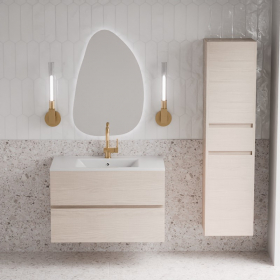 Meuble salle de bains 80 cm, 2 tiroirs et colonne, Frêne clair, Caruso - image 2