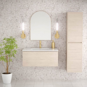 Meuble salle de bains 80cm et colonne assortie fresne clair, Caruso - image 2