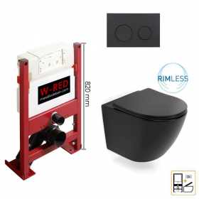 PACK WC Bati-support BAS Autoportant W-RED + WC sans bride Noir mat + plaque