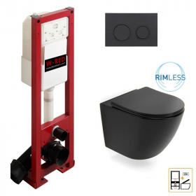 Pack WC Bati-support ETROIT Autoportant W-RED + WC Noir mat + plaque