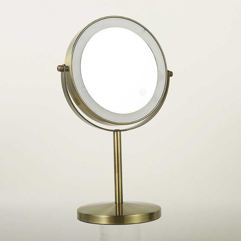 Miroir cosmétique grossissant 5X + Led, Doré Brossé, Elvire - image 2