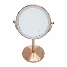 Miroir cosmétique grossissant 5X + Led, Doré Rose Brossé, Elvire