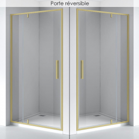 Porte de douche pivotante + fixe, Sur mesure de 93 à 165,4 cm, Doré Brossé, Arena - image 2
