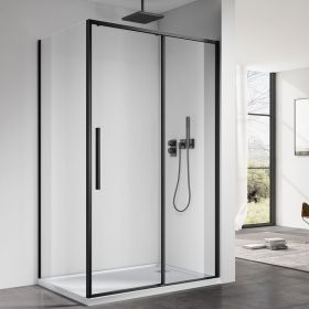 Cabine de douche, retour fixe de 70cm et porte de 100,120 ou 140, noir mat, Arena