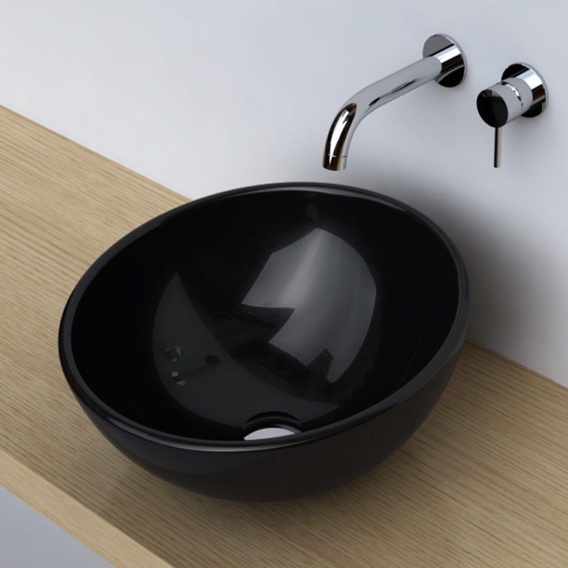 Vasque à poser noire ronde bol 42 cm céramique, Pure