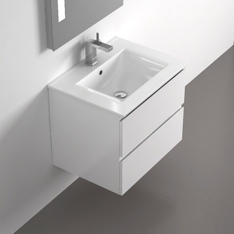 Meuble Salle De Bain 60 Cm Blanc 2 Tiroirs Plan