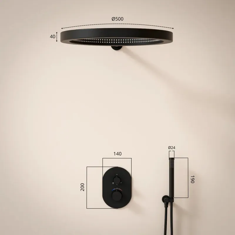 Composition mitigeur de douche thermostatique encastré noir mat