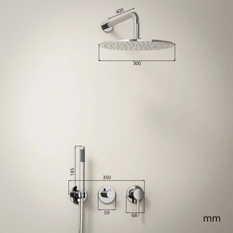 Composition mitigeur de douche encastrée, pomme de tête et set douchette, chromé