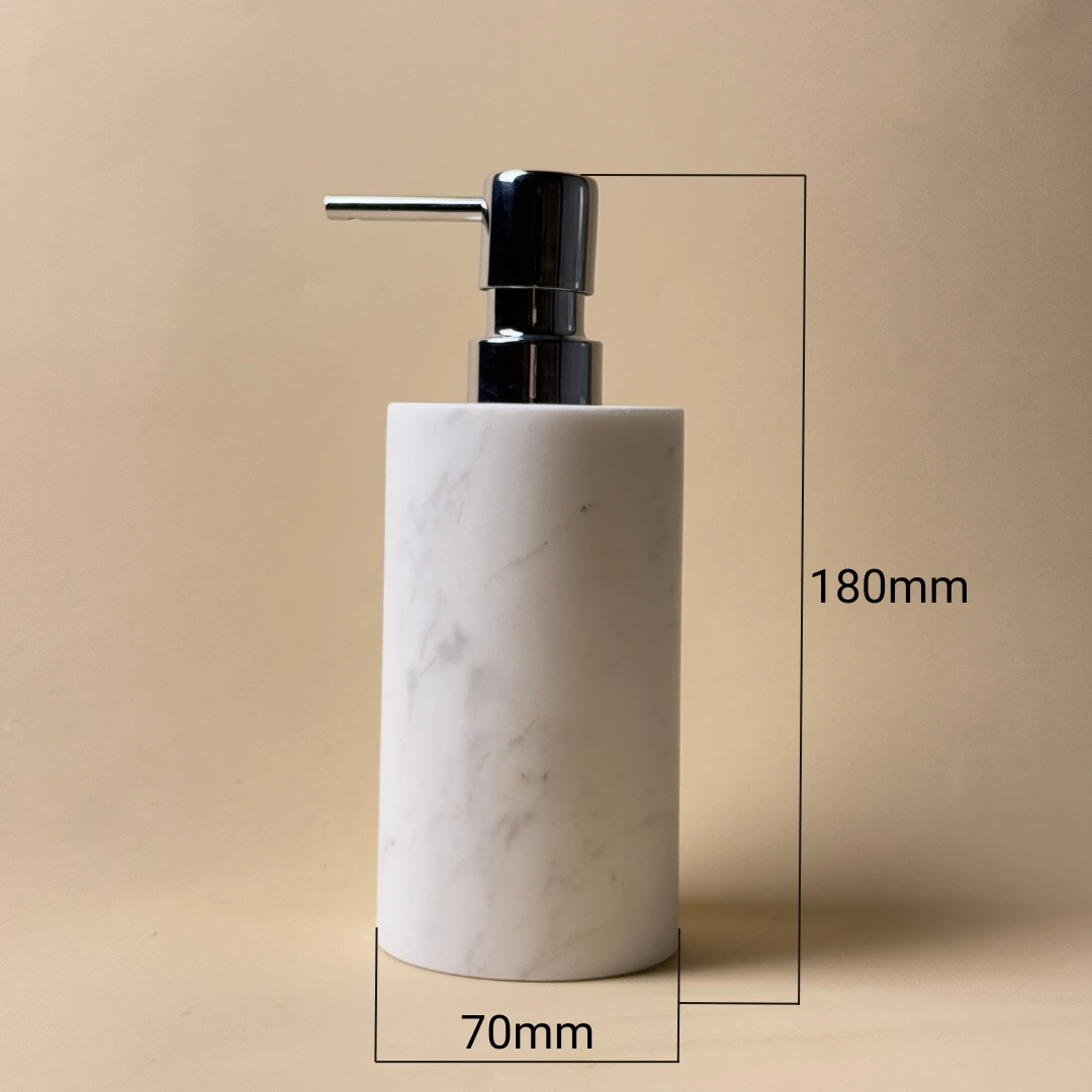 schéma Distributeur de savon rond, marbre blanc & Pompe Chromée