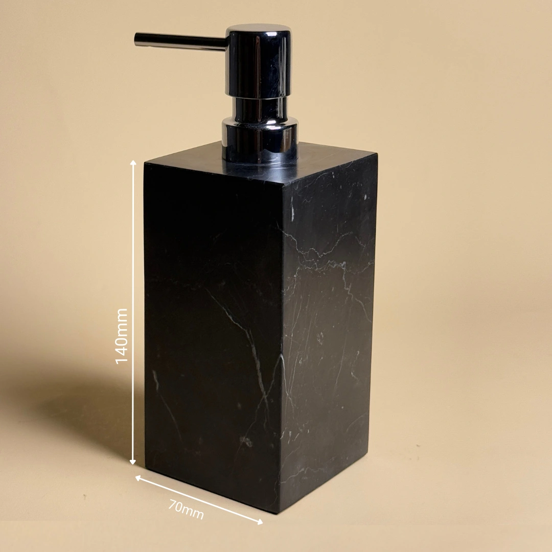 Schéma Distributeur Savon Carré Marbre Noir & Pompe Chromée