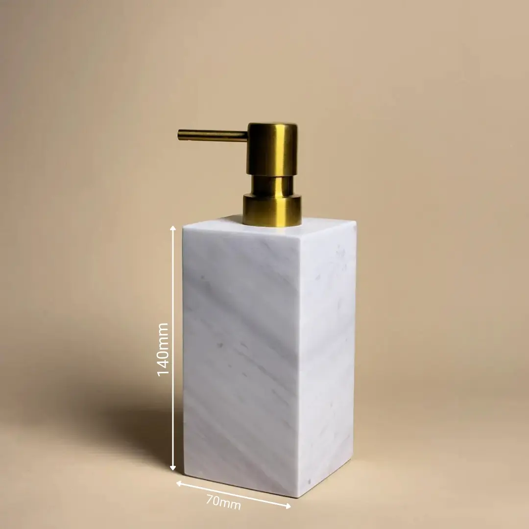 Schéma technique Distributeur de savon liquide à poser carré, marbre véritable blanc