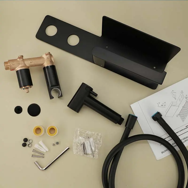 Set Douchette hygiénique avec porte rouleau Noir mat Châtelet