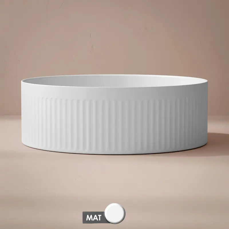 Vasque à poser cannelée, 36 cm, Blanc mat