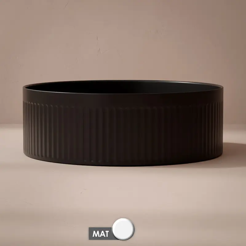 Vasque à poser cannelée, 36 cm, Noir mat