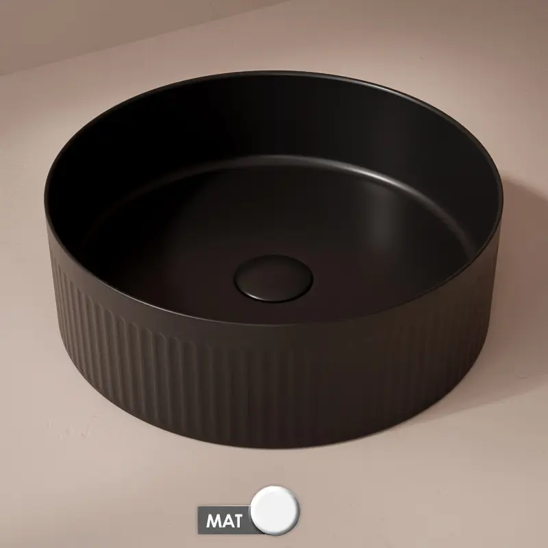 Vasque à poser cannelée, 36 cm, Noir mat