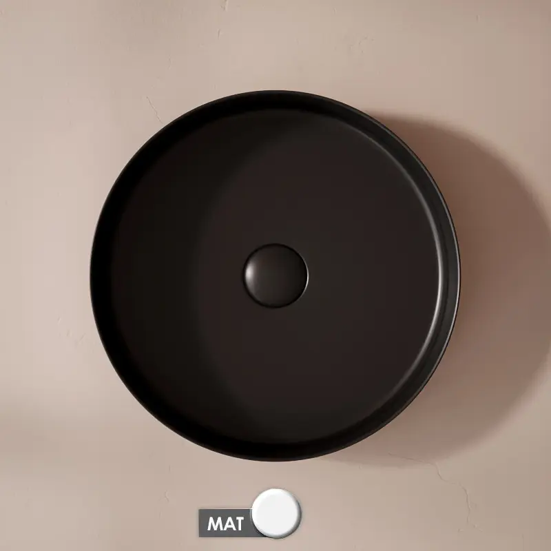 Vasque à poser cannelée, 36 cm, Noir mat