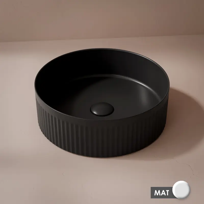 Vasque à poser cannelée, 36 cm, Noir mat