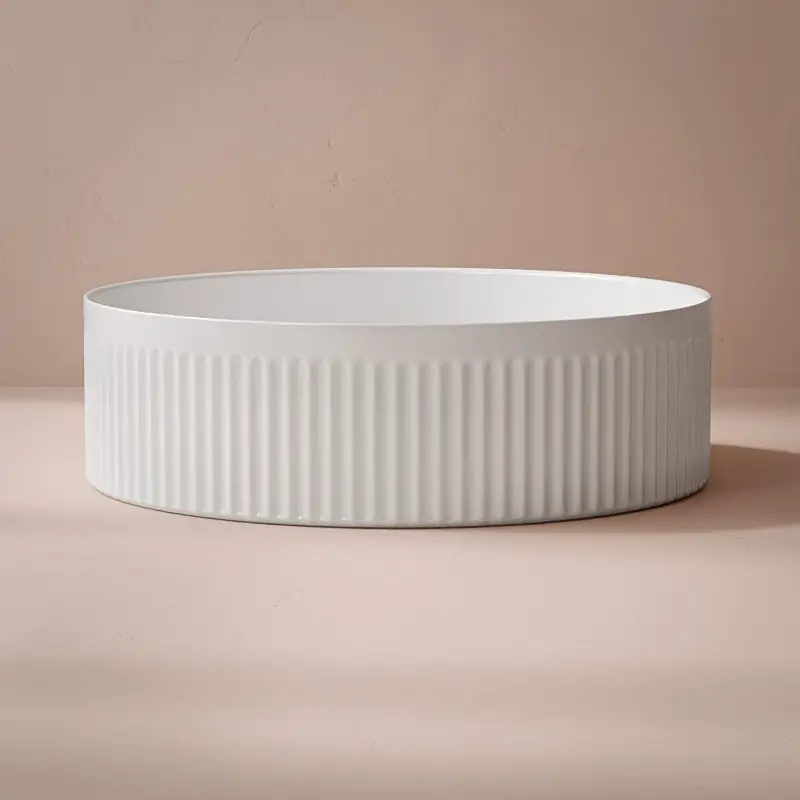 Vasque à poser cannelée, 40 cm, blanc brillant