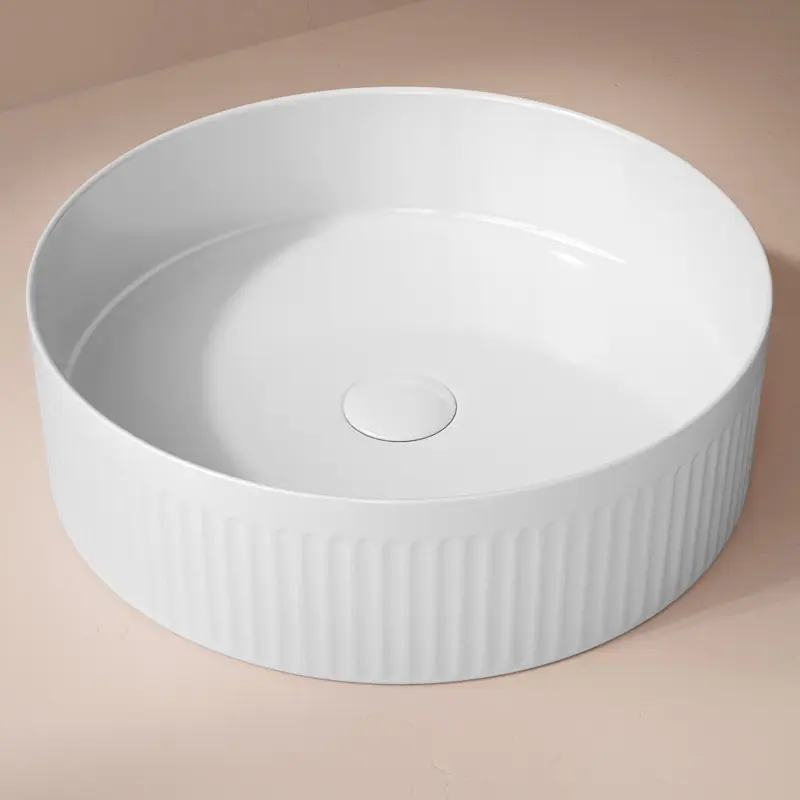 Vasque à poser cannelée, 40 cm, blanc brillant
