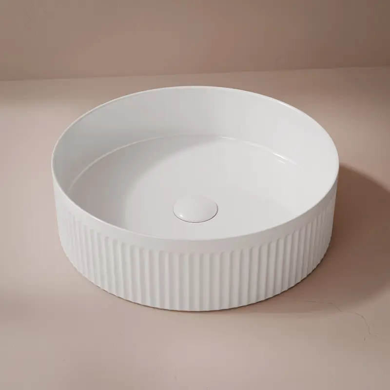 Vasque à poser cannelée, 40 cm, blanc brillant