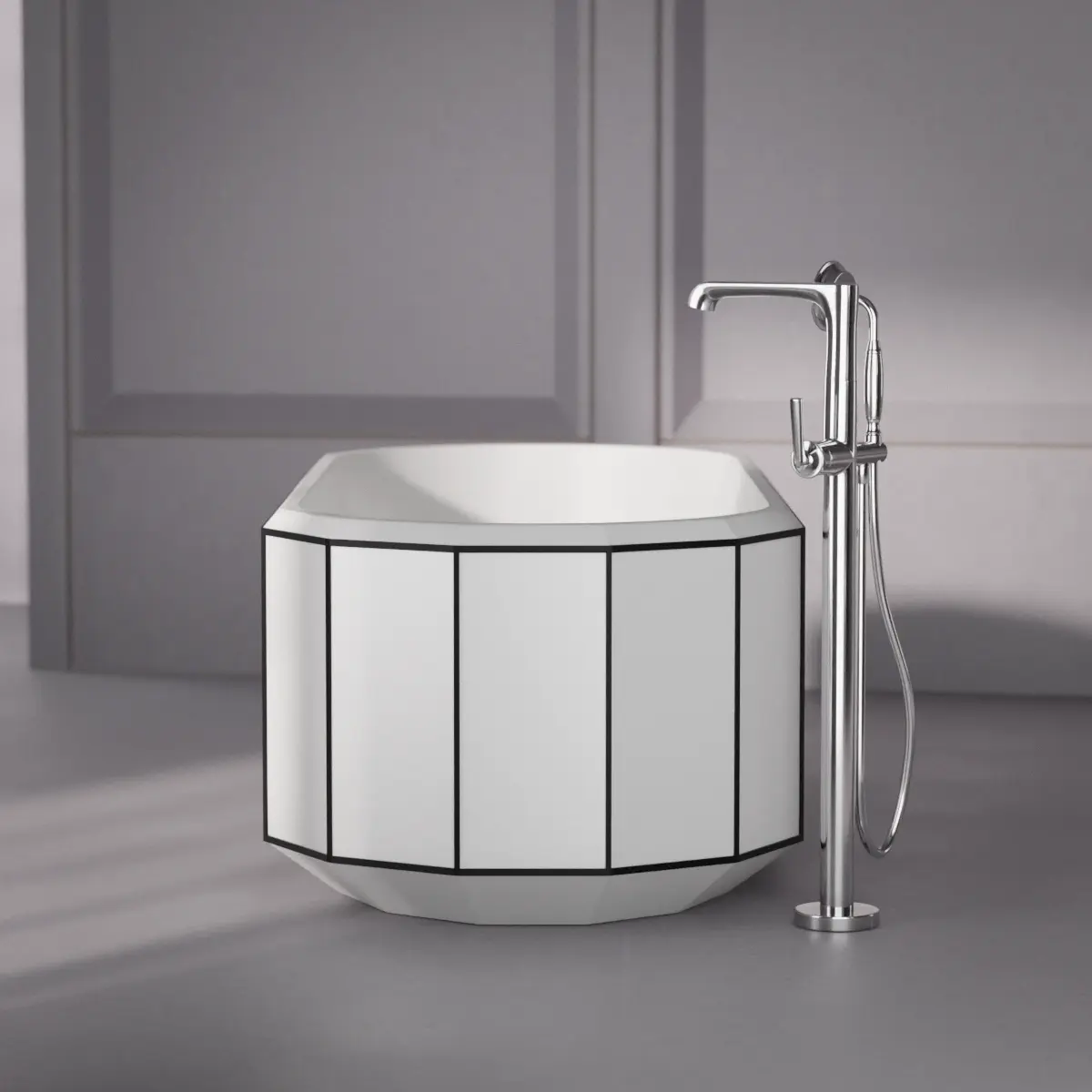  Baignoire îlot Blanc mat et liseret noir 170X75 Art Deco