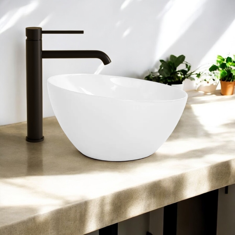 Vasque à poser ronde 41 x 37 cm, céramique, blanche, Porcelaine de Paris