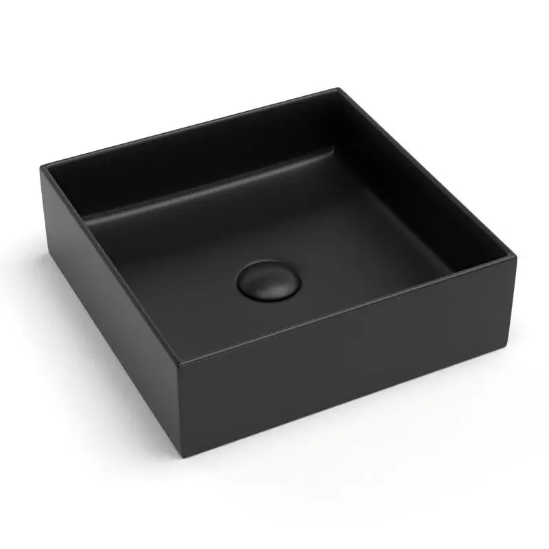 Vasque à poser 41 x 41 cm carrée, céramique, Noir mat, made in France, Desvres 