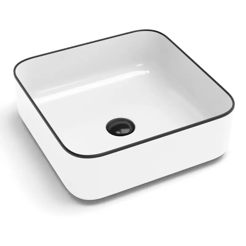 [C1095] Vasque à poser, 38,5x38,5 cm, Blanc brillant + Fil noir mat, Line.webp