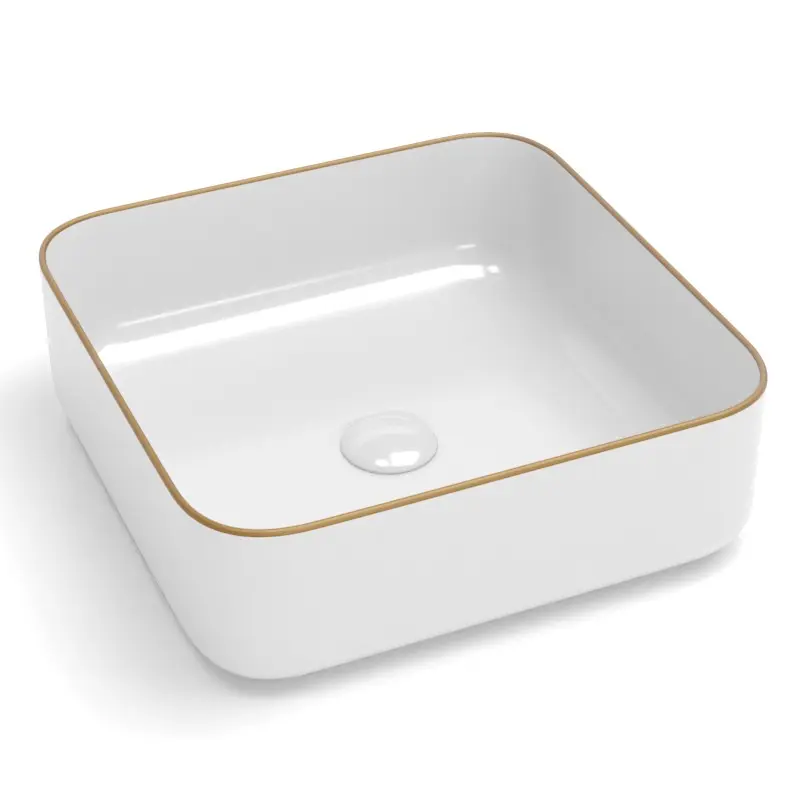 [78317] Vasque à poser, 38,5x38,5 cm, Blanc brillant + Fil doré mat, Line.webp