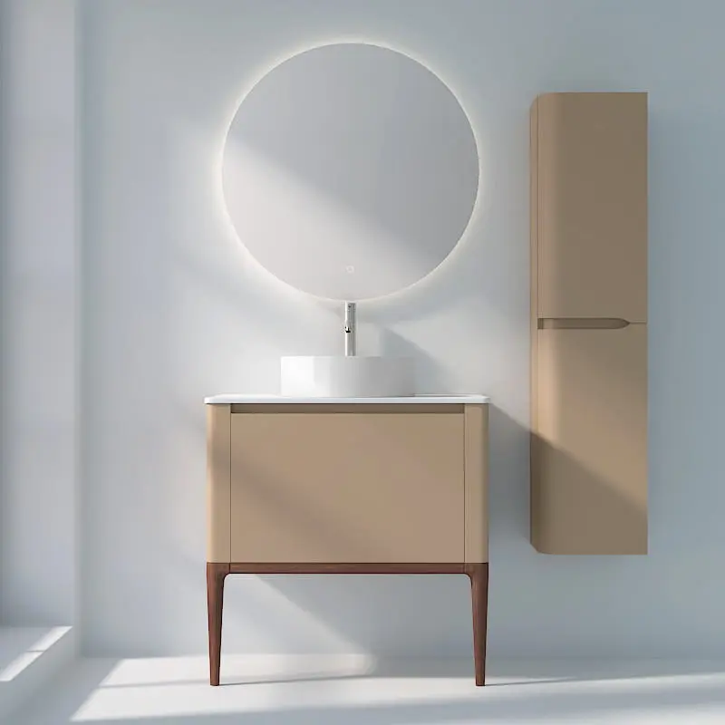 Meuble à poser cappuccino, 80 cm, avec plan en résine minérale, Panthéon