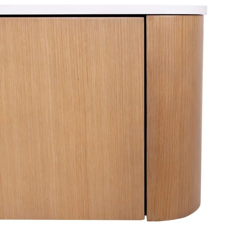 Meuble suspendu 80 cm, placage naturel chêne miel avec plan en résine minérale blanc mat, Anna