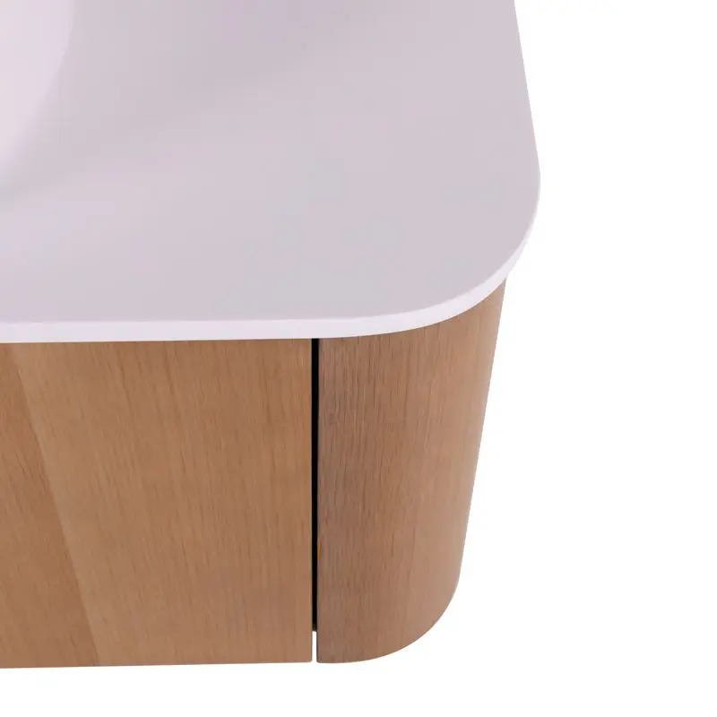Meuble suspendu 80 cm, placage naturel chêne miel avec plan en résine minérale blanc mat, Anna