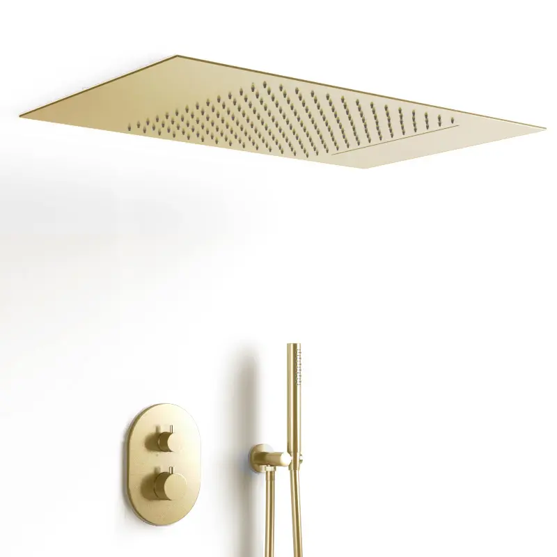 Composition de douche thermostatique avec ciel de pluie encastré doré brossé, Châtelet