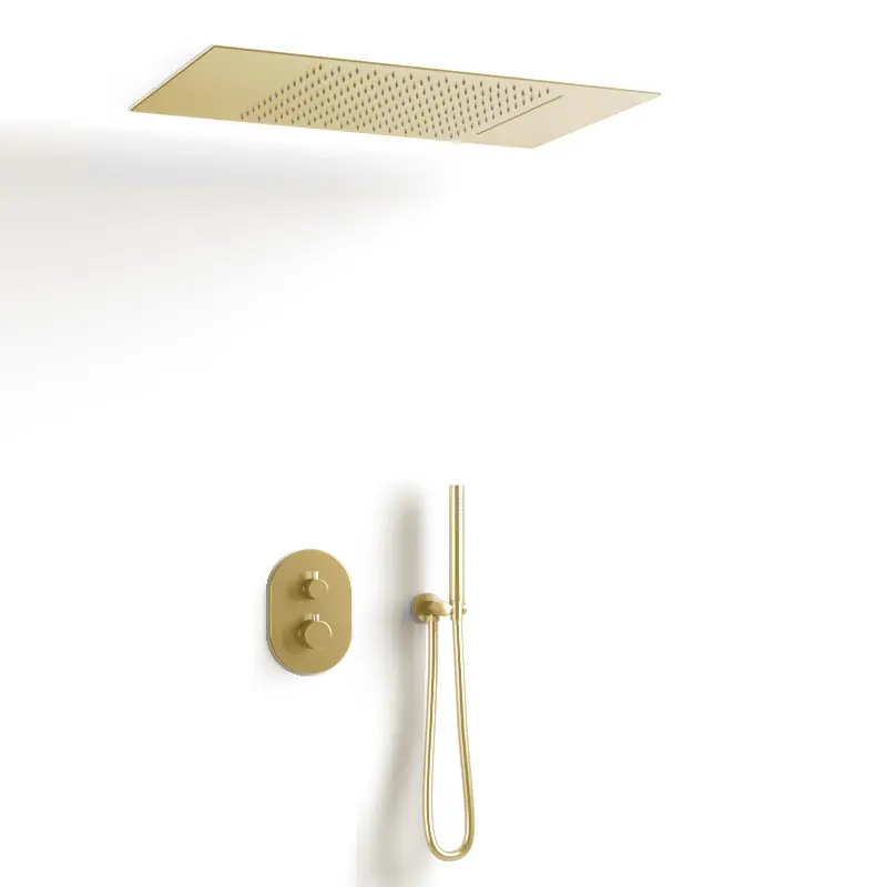 Composition de douche thermostatique avec ciel de pluie encastré doré brossé, Châtelet