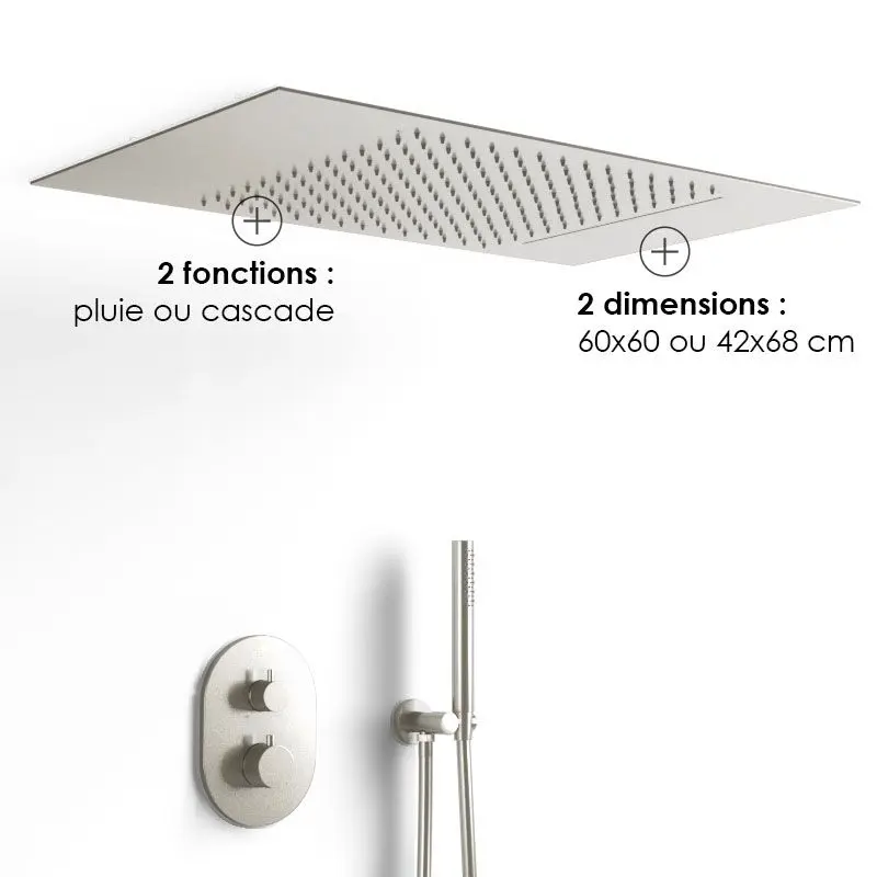 Composition de douche thermostatique avec ciel de pluie encastré inox brossé, Châtelet