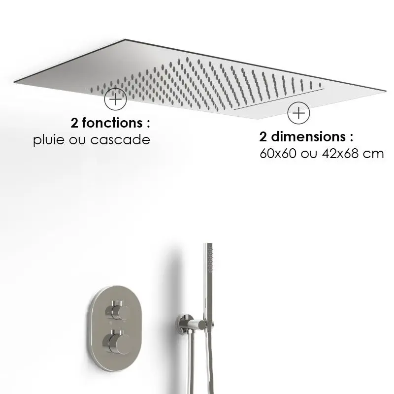 Composition de douche thermostatique avec ciel de pluie encastré chromé, Châtelet