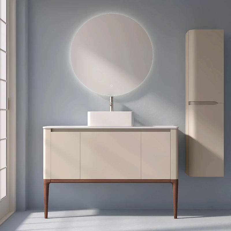 Meuble à poser beige, 120 cm, avec plan en résine minérale, Panthéon