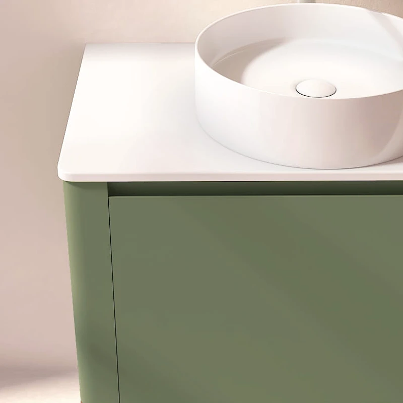 Meuble suspendu vert jonc, 80 cm, avec plan en résine minérale, Panthéon