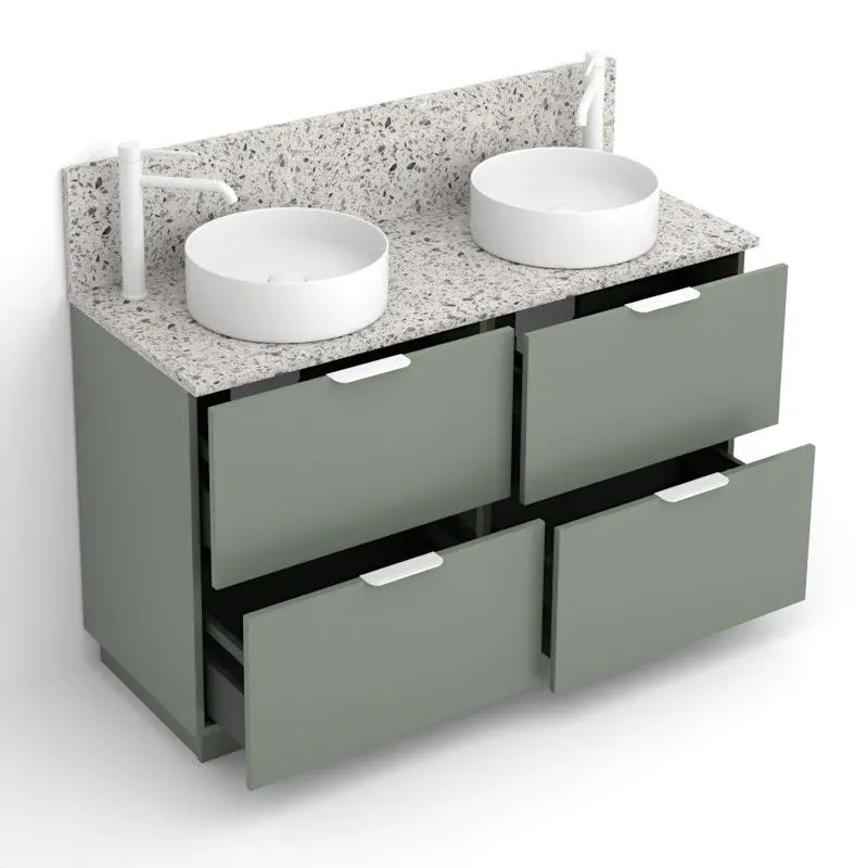 Meuble Alma 120Cm 2T+2T+Plinthe Vert Arg+Plan Kala