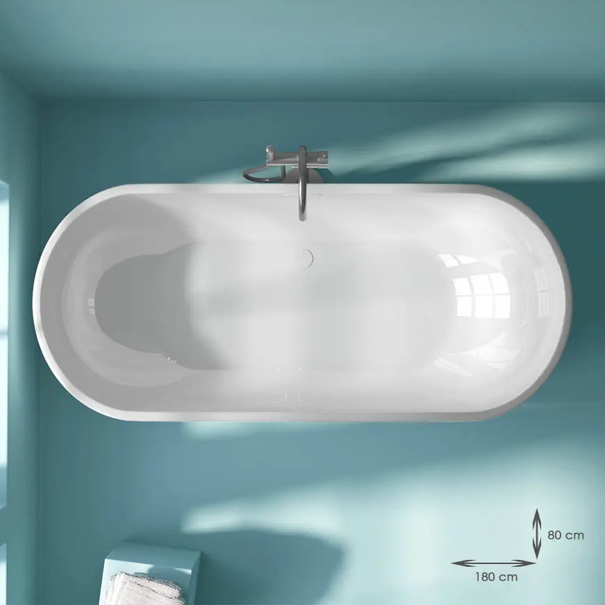 Baignoire îlot ovale, 130 à 180cm, acrylique, bonde blanche et vidage inclus, Calipso