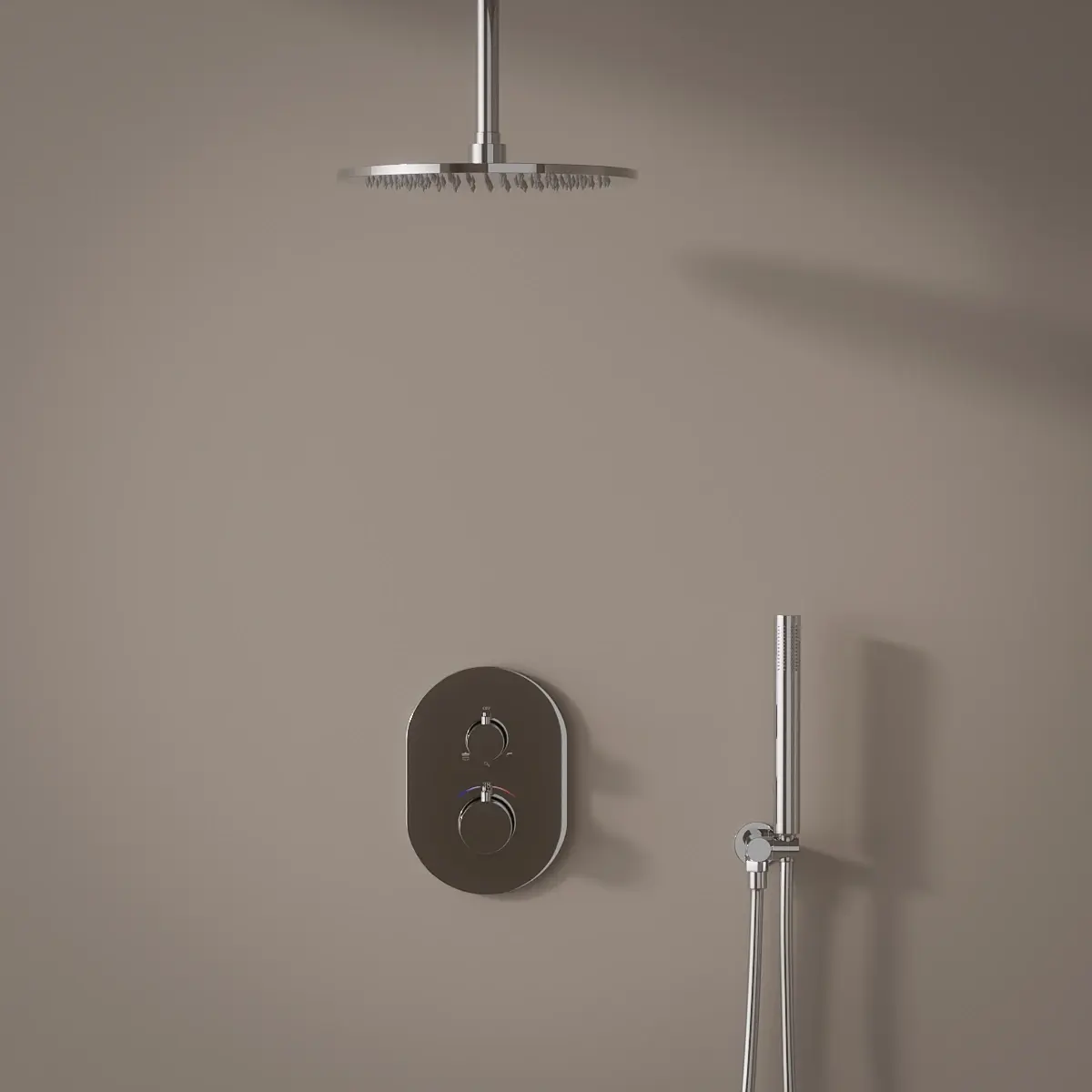 Composition thermostatique , pomme de tête, Chrome, bras plafond, Chatelet