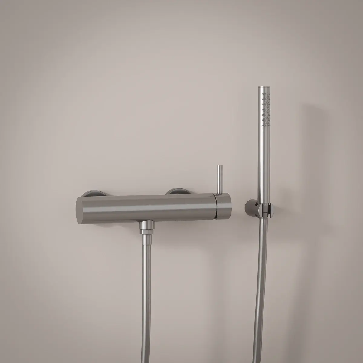 Mitigeur douche externe, crochet et douchette tube, inox brossé, Châtelet 