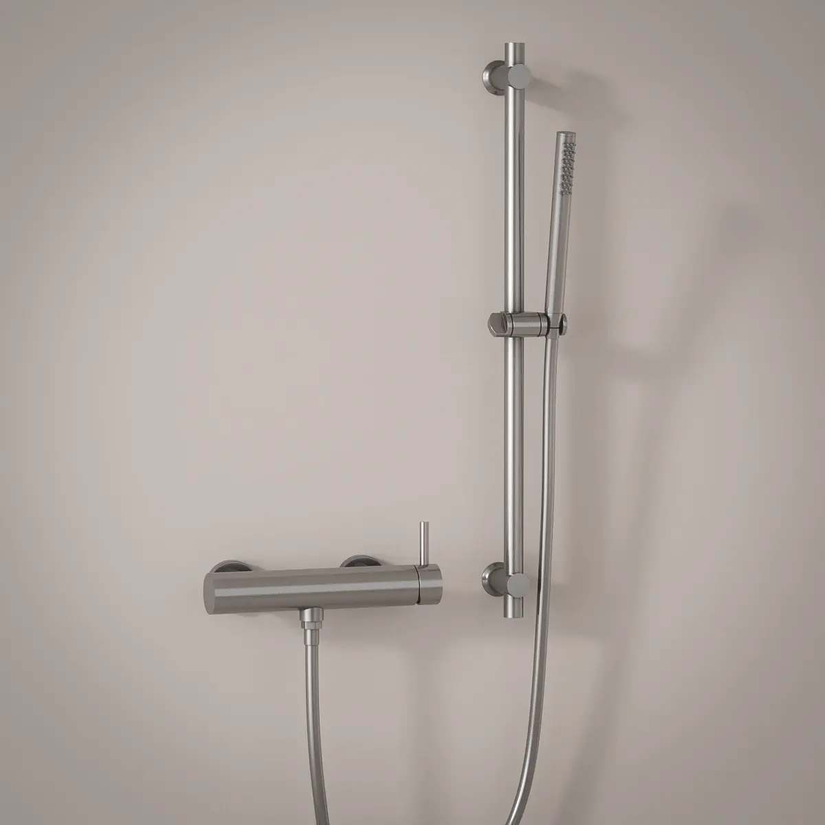 Mitigeur douche externe, barre et douchette tube, Inox brossé, Chatelet 