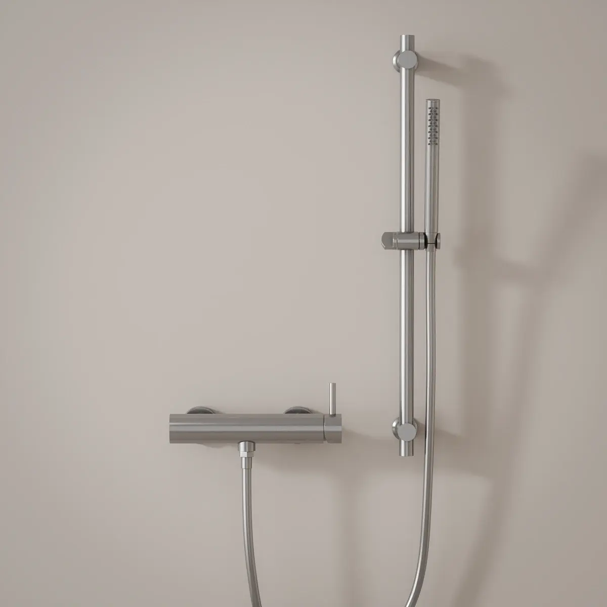 Mitigeur douche externe, barre et douchette tube, Inox brossé, Chatelet 
