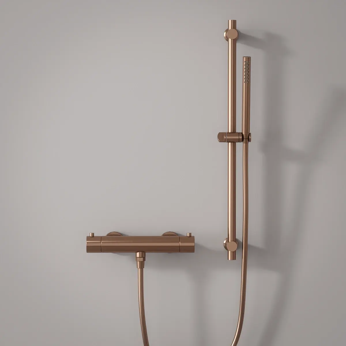 Mitigeur douche Thermostatique externe, barre et douchette tube, Doré Rose brossé, Chatelet  