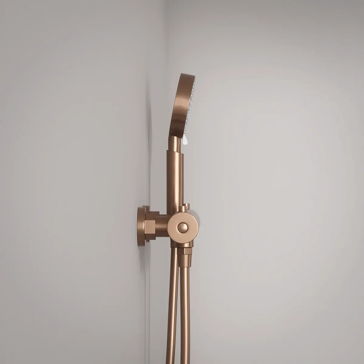 Mitigeur douche Thermostatique externe, support et douchette ronde, Doré Rose brossé, Chatelet